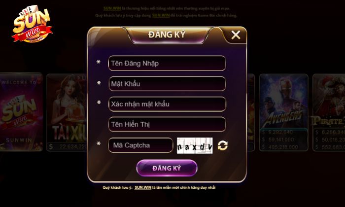 Cung cấp thông tin cá nhân để đăng ký Sunwin