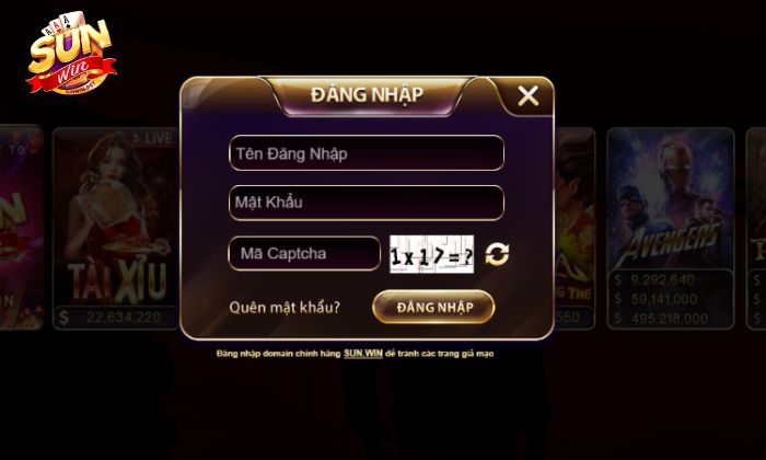 Điền đầy đủ thông tin đã đăng ký tại Sunwin