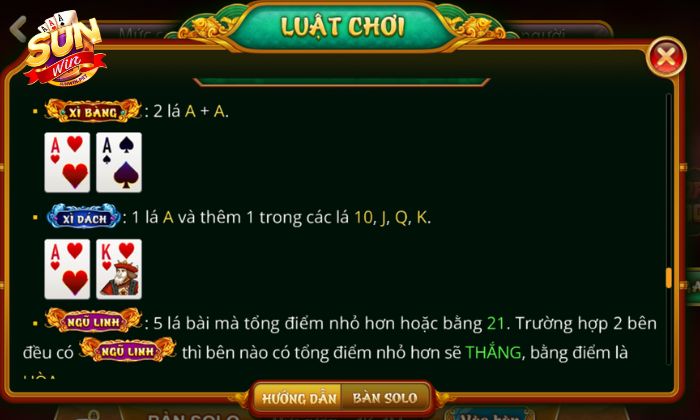Thứ tự của bộ bài trong xì dách hoàng gia Sunwin