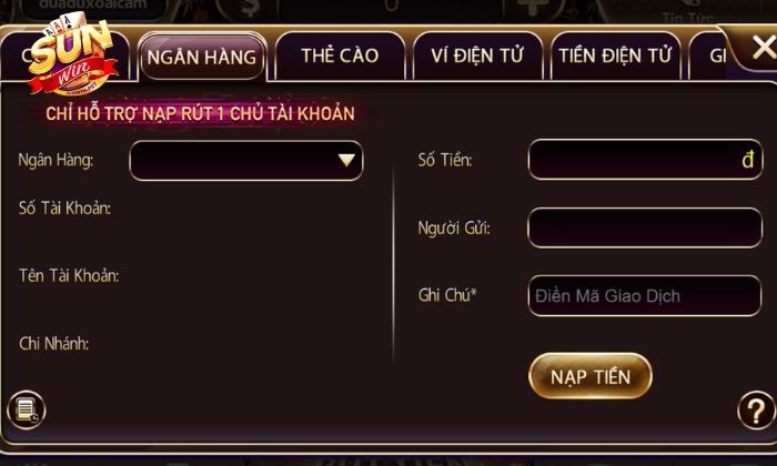 Nạp tiền Sunwin qua chuyển khoản ngân hàng được nhiều người lựa chọn