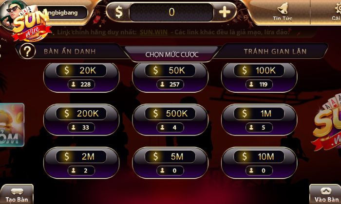 Chọn bàn chơi phù hợp với khả năng của mình để tham gia