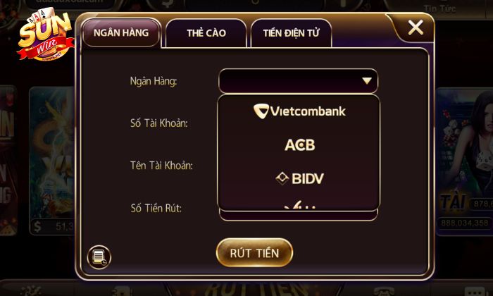 Các bước rút tiền qua tài khoản ngân hàng tại Sunwin bảo mật cao