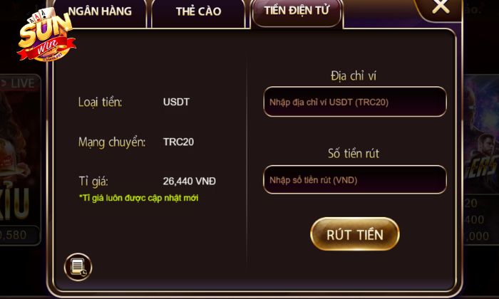 Rút tiền Sunwin bằng tiền điện tử tiện ích